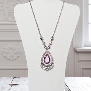 Elegant Evening Rhinestone Chandelier Dangle Crystal Purple Multi Color Necklace